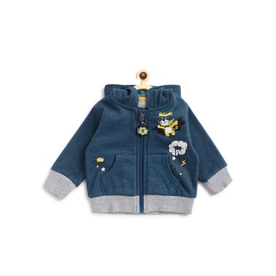 Boys Medium Blue Fleece Cardigan With Hood